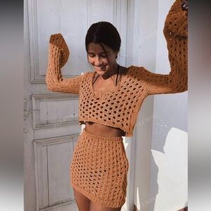 Elegant Tan Crochet Coverup Set